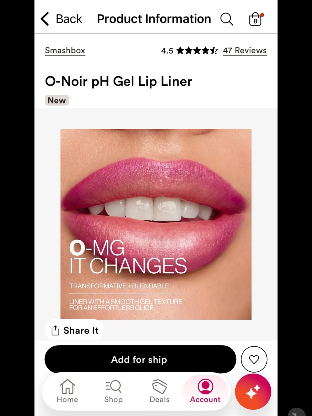 Smashbox O-Noir pH Gel Lip Liner — Vibrant Pink/Magenta